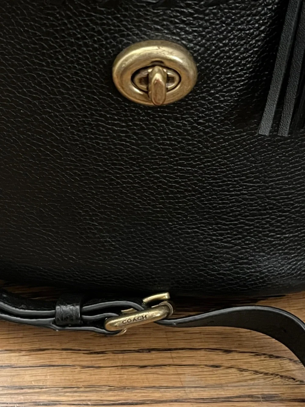 COACH Lora Bucket Bag With Whipstitch Detail Black Pebbled Leather 651